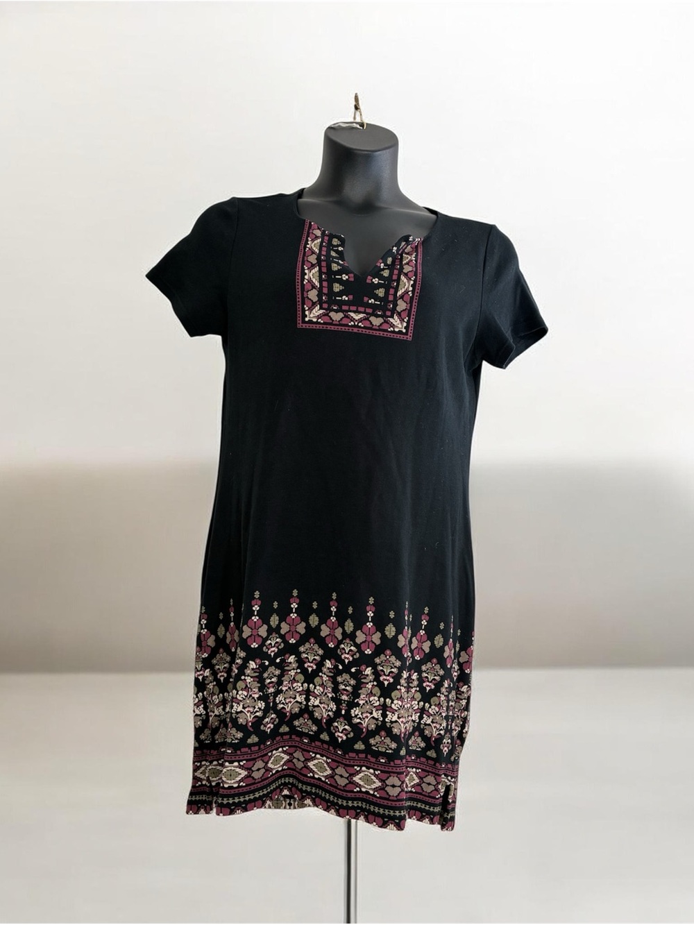 Karen Scott Sport Black Knit Dress Aztec Trim Size Large